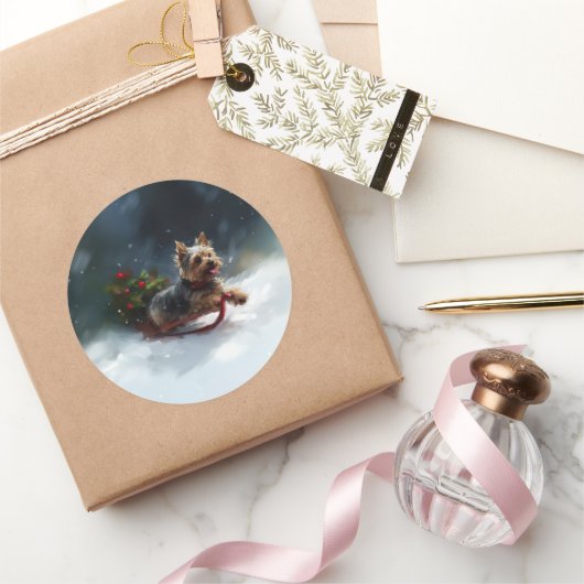 Yorkshire Terrier Weihnachtsschnee Runder Aufkleber (Schenken)