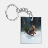 Yorkshire Terrier Weihnachtsschnee Schlüsselanhänger (Vorderseite links)