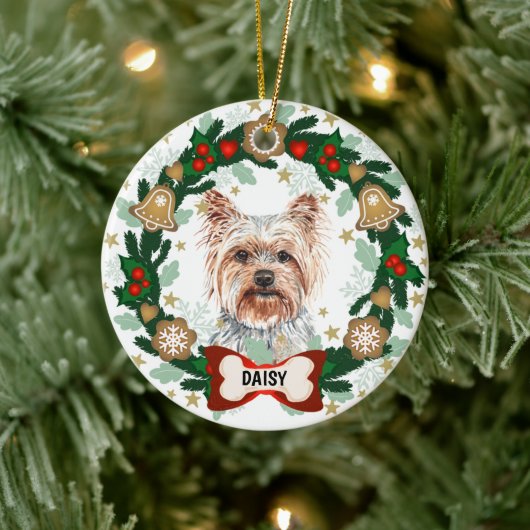 Yorkshire Terrier Weihnachtsweihe Kekswarte Keramik Ornament (Baum)