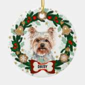 Yorkshire Terrier Weihnachtsweihe Kekswarte Keramik Ornament (Vorne)