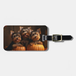 Yorkshire Terrier Welpe Herbstfreude Kürbis Gepäckanhänger