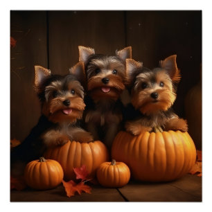 Yorkshire Terrier Welpe Herbstfreude Kürbis Poster