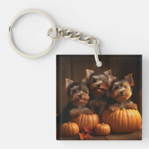 Yorkshire Terrier Welpe Herbstfreude Kürbis  Schlüsselanhänger
