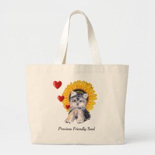 Yorkshire Terrier Welpe, Herzen & Sonnenblume Jumbo Stoffbeutel