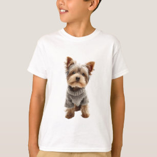 Yorkshire Terrier Welpe in grauem Strickpullover f T-Shirt