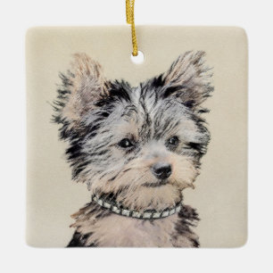 Yorkshire Terrier Welpe Malerei Original Hund Kuns Keramikornament