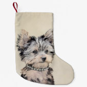 Yorkshire Terrier Welpe Malerei Original Hund Kuns Kleiner Weihnachtsstrumpf (Vorderseite)