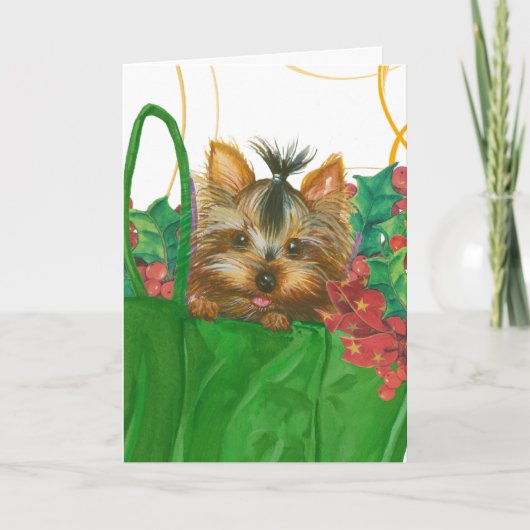 Yorkshire Terrier Welpe Weihnachtsgrüße Feiertagskarte (Vorderseite)