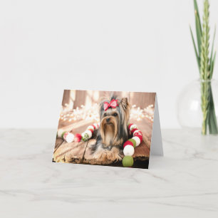 Yorkshire Terrier Welpen Weihnachts Grußkarte Feiertagskarte