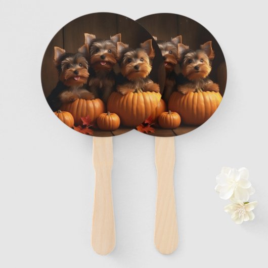 Yorkshire Terrier Welppy Autumn Delight Pumpkin Fächer (Vorne und Hinten)