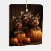 Yorkshire Terrier Welppy Autumn Delight Pumpkin Keramikornament (Rechts)