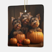 Yorkshire Terrier Welppy Autumn Delight Pumpkin Keramikornament (Links)