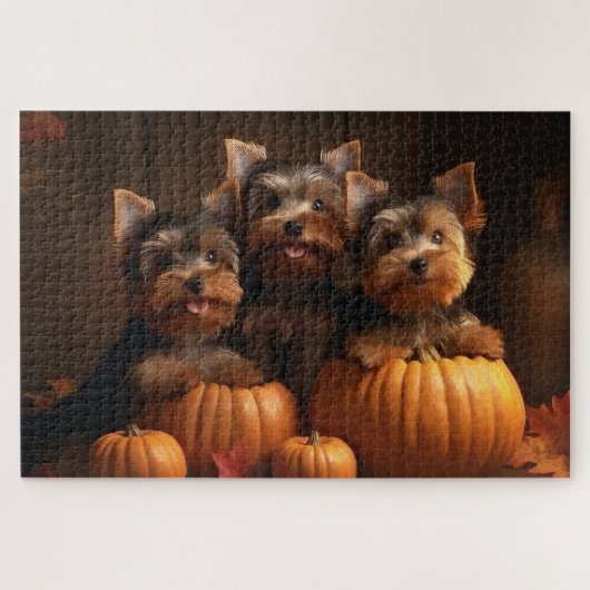 Yorkshire Terrier Welppy Autumn Delight Pumpkin Puzzle (Horizontal)