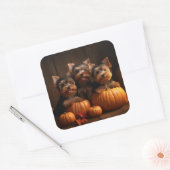 Yorkshire Terrier Welppy Autumn Delight Pumpkin Quadratischer Aufkleber (Umschlag)
