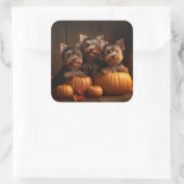 Yorkshire Terrier Welppy Autumn Delight Pumpkin Quadratischer Aufkleber (Tasche)