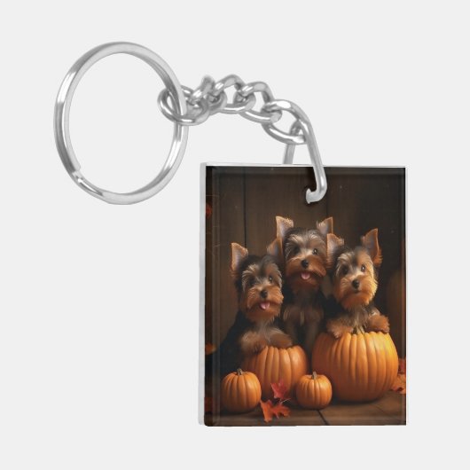 Yorkshire Terrier Welppy Autumn Delight Pumpkin Schlüsselanhänger (Vorderseite links)