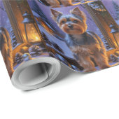 Yorkshire Terrier With Christmas Lights Holiday Geschenkpapier (Rolleneckpunkt)