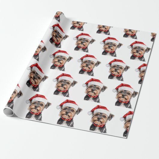 Yorkshire Terrier with Santa Hat Geschenkpapier (Ungerollt)
