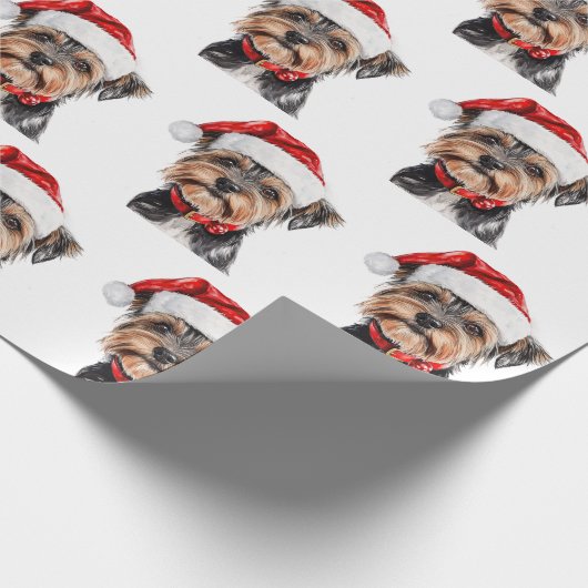 Yorkshire Terrier with Santa Hat Geschenkpapier (Ecke)