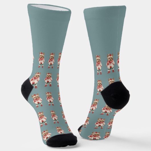 Yorkshire Terrier Yorkie Aquamarin Custom Socken (Gewinkelt)