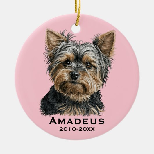 Yorkshire Terrier Yorkie Dog Pink Keepake Memory Keramik Ornament (Vorne)