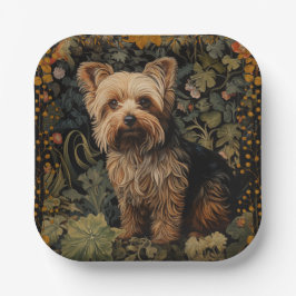 Yorkshire Terrier Yorkie Dog Vintag Floral Pappteller