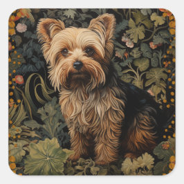 Yorkshire Terrier Yorkie Dog Vintag Floral Quadratischer Aufkleber
