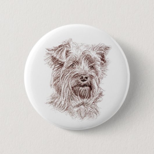 Yorkshire Terrier Zeichnend Button (Vorderseite)