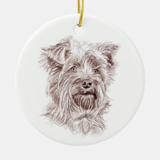 Yorkshire Terrier Zeichnend Keramik Ornament (Vorne)