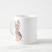 Yorkshire-Terrierhund auf einem Becher Kaffeetasse (Vorderseite Links)