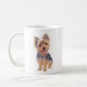 Yorkshire-Terrierhund auf einem Becher Kaffeetasse (Links)