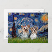 Yorkshire Terriers (13 und 15) - Starry Night Postkarte (Vorne/Hinten)