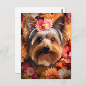 Yorkshire Terrier's Floral Elegance Postkarte (Vorne/Hinten)