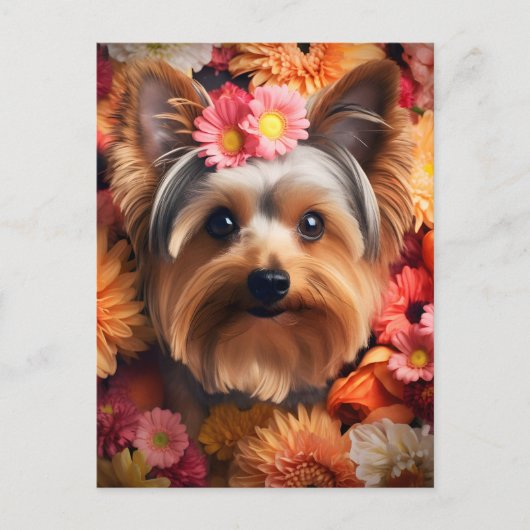 Yorkshire Terrier's Floral Elegance Postkarte (Vorderseite)