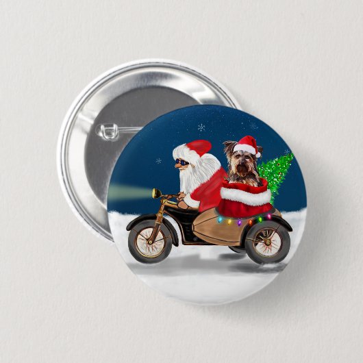 Yorkshire Terrier's Ride Santa Claus auf dem Motor Button (Vorne & Hinten)
