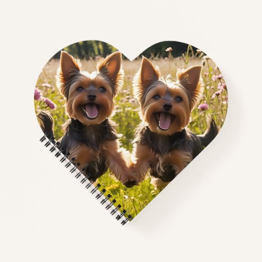 Yorkshire Terriers spielen im Gras Notizblock (Vorderseite)