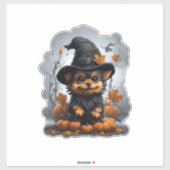 Yorkshire Welpen Cartoon mit Kürbis. Aufkleber (Blatt)