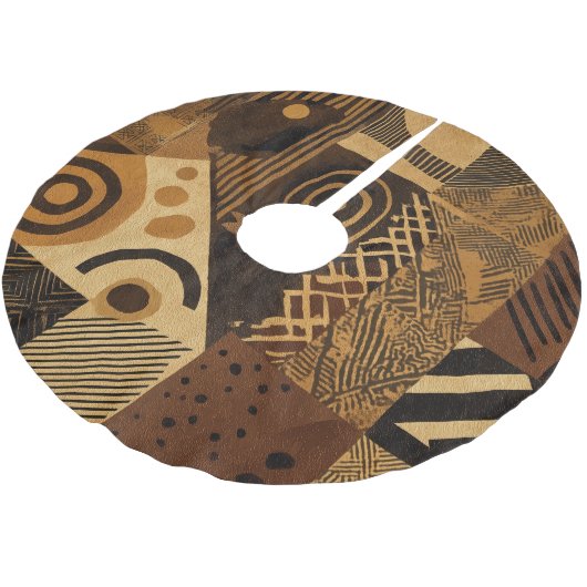 Yoruba African designs in earth tones Polyester Weihnachtsbaumdecke (Schrägansicht)