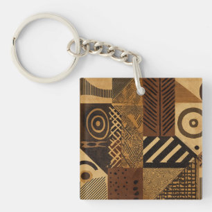 Yoruba African Designs in Erdtönen Schlüsselanhänger