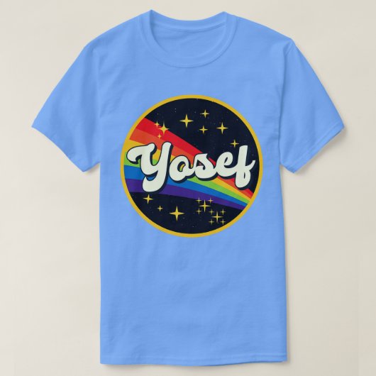 Yosef Regenbogen im Vintagen Weltraumstil T-Shirt (Design vorne)