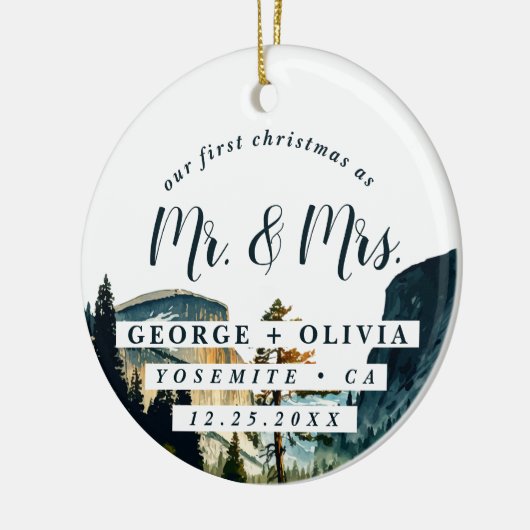 Yosemite California Unsere erste Weihnachtsfarbe Keramik Ornament (Links)