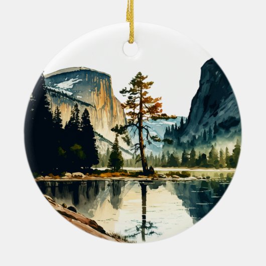 Yosemite California Unsere erste Weihnachtsfarbe Keramik Ornament (Hinten)
