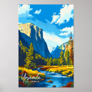 Yosemite California Vintage Illustration Poster