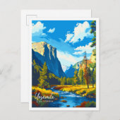 Yosemite California Vintage Illustration Postkarte (Vorne/Hinten)