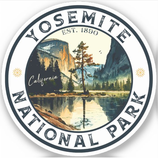 Yosemite California Vintage Wasserfarbe Aufkleber (Vorderseite)