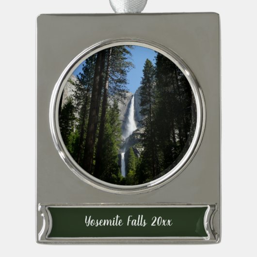 Yosemite Falls and Woods Landscape Fotografy Banner-Ornament Silber (Vorderseite)