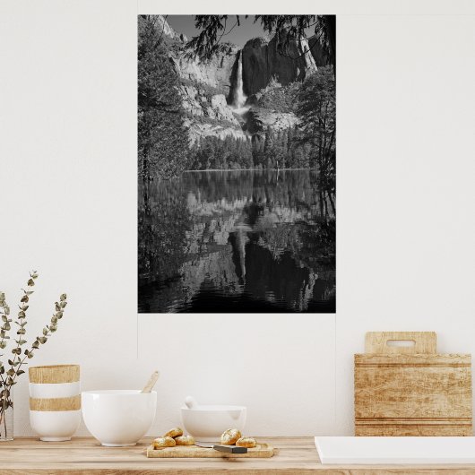 Yosemite Falls Reflektion schwarz-weiß Poster (Küche)