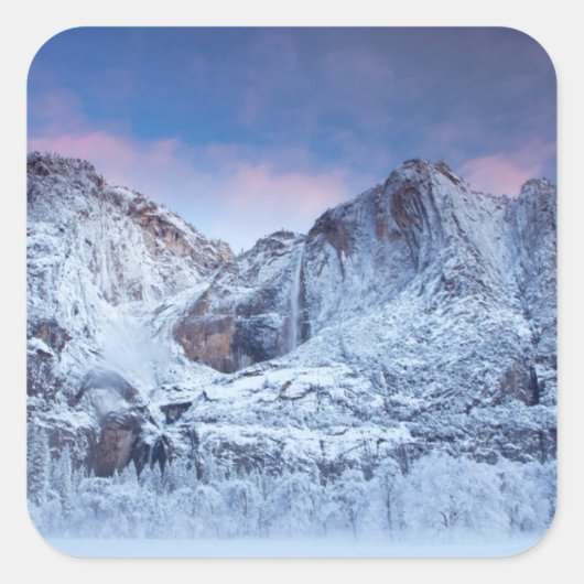 Yosemite Falls Sunrise Quadratischer Aufkleber (Vorderseite)
