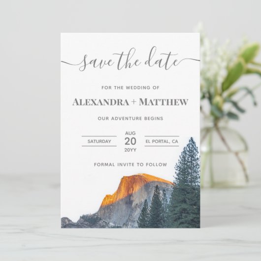 Yosemite Half Dome Sunset Wedding Save The Date (Stehend Vorderseite)