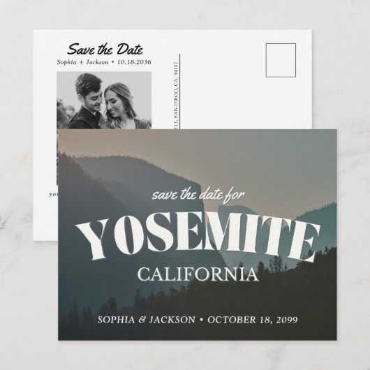 Yosemite-Hochzeit Save-the-Date Retro-Postkarte Postkarte (Vorne/Hinten)